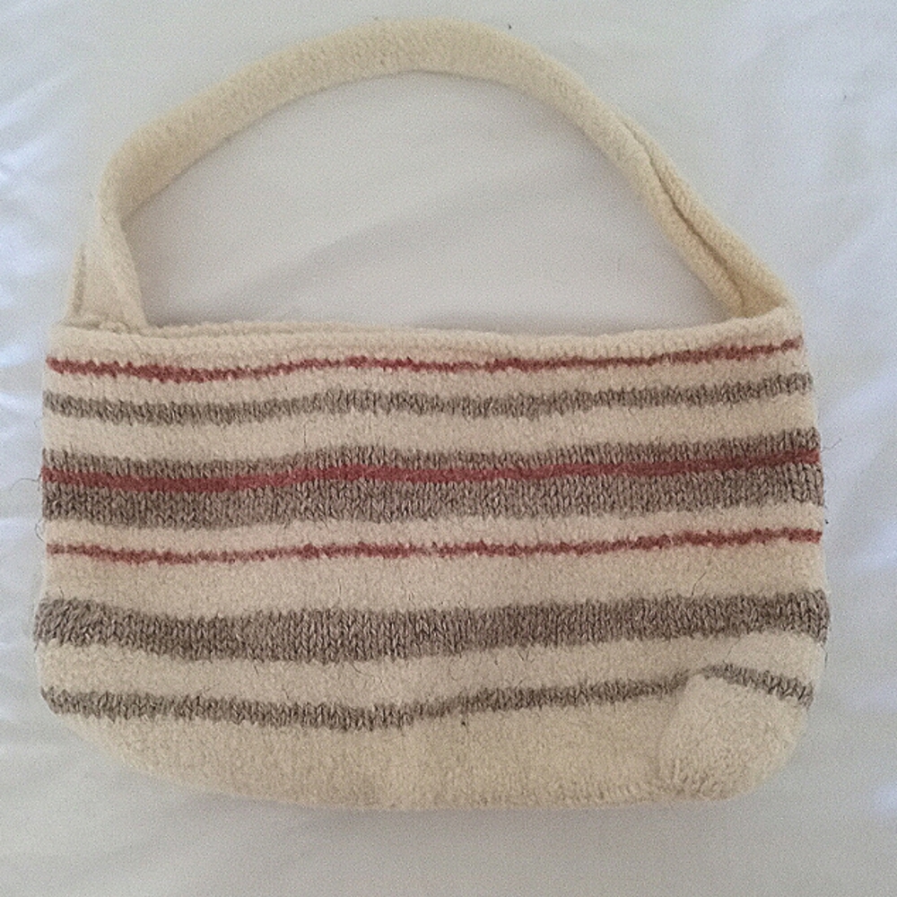 Hand made felted wool Striped Cream and Brown Women's Bag